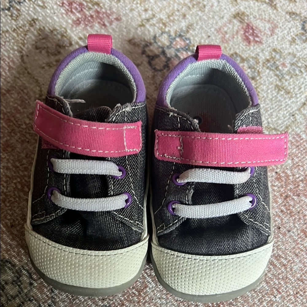See Kai Run Pink and Gray Sneakers with Velcro Closure